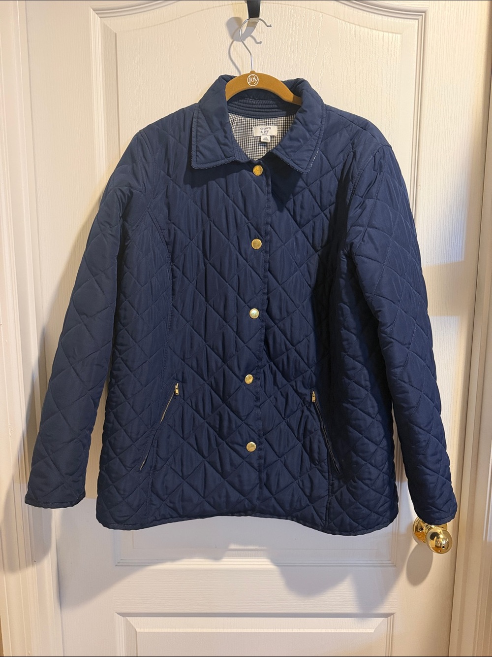 crown & ivy Navy Quilted Puffer Jacket with Gold-Tone Snaps